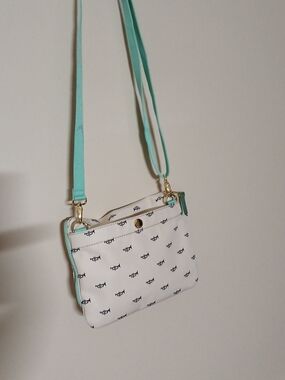 Dooney & Bourke White Crossbody with Aqua Strap